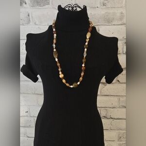 Long Boho Earthtone Beaded Necklace – Natural Stone Look Artisan Style